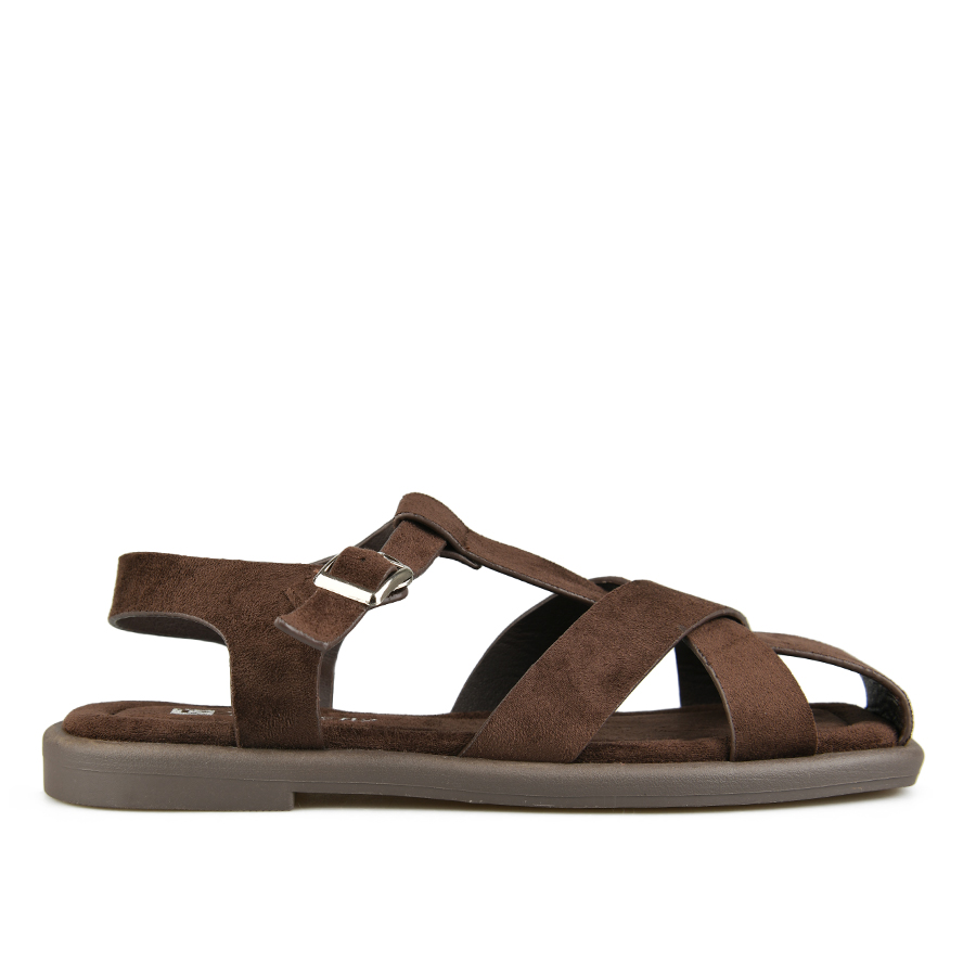 дамски сандали текстил тъмно кафяви 0