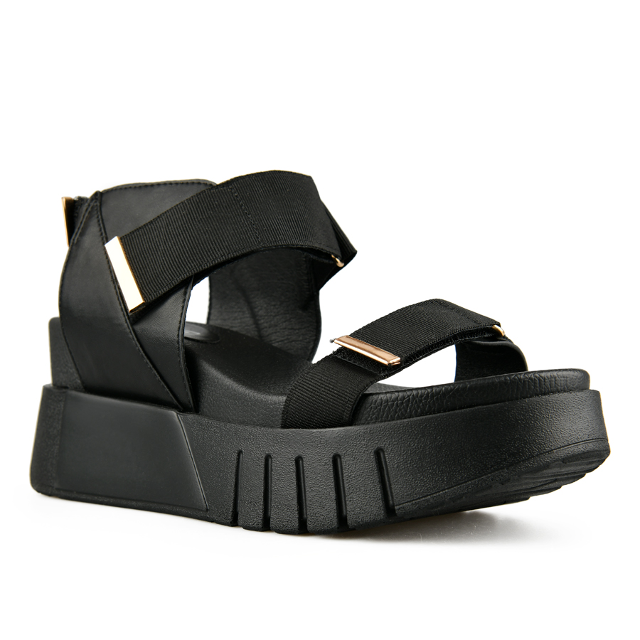 γυναικεία σανδάλια ύφασμα/οικολογικό δέρμα μαύρο 1