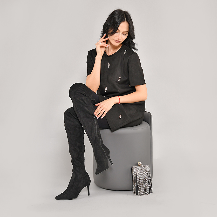 дамски ботуши текстил черни 7