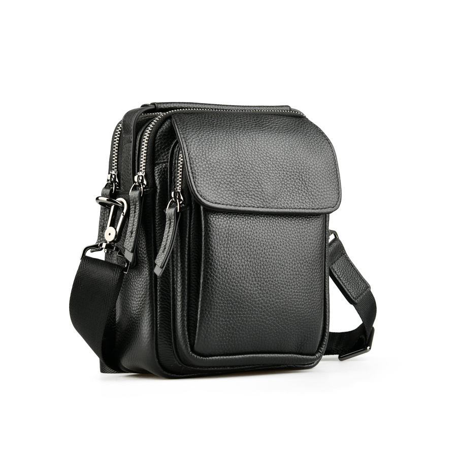 мъжка чанта естествена кожа черна 0