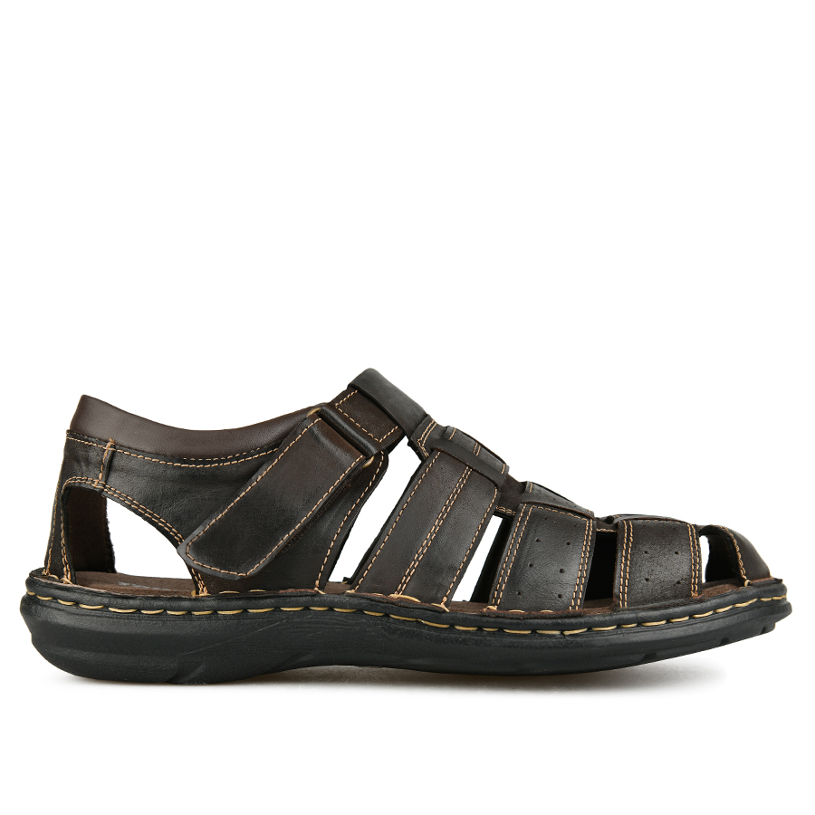 мъжки сандали естествена кожа тъмно кафяви 0