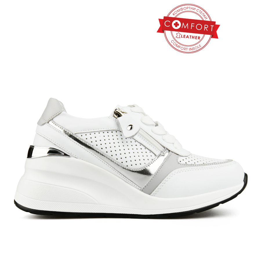 дамски обувки естествена кожа бяло/сребърни 0