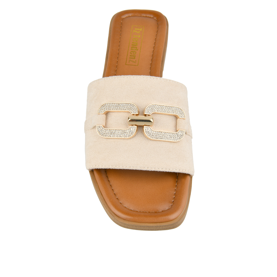 дамски чехли текстил бежови 1