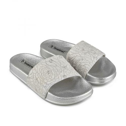 Papuci casual de damă, de culoare argintiu