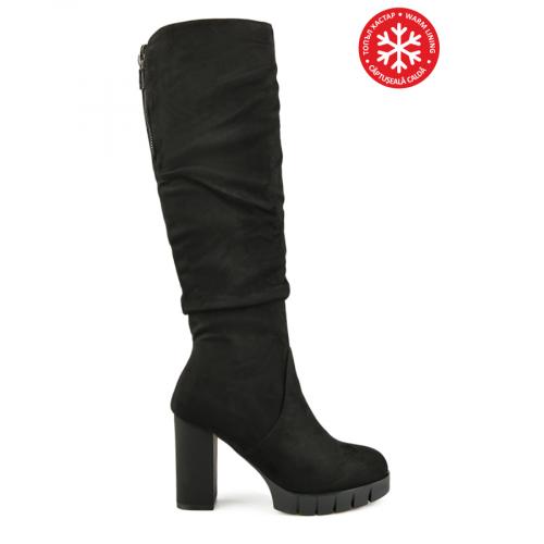 γυναικείες κομψές μπότες μαύρες με ζεστή επένδυση 0150560