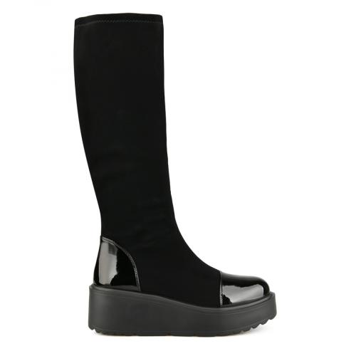 γυναικείες casual μπότες μαύρες με πλατφόρμα 0150616
