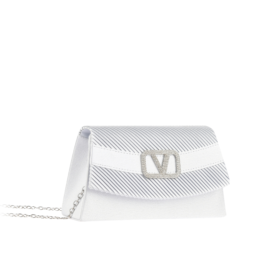 дамски клъч текстил сребърен