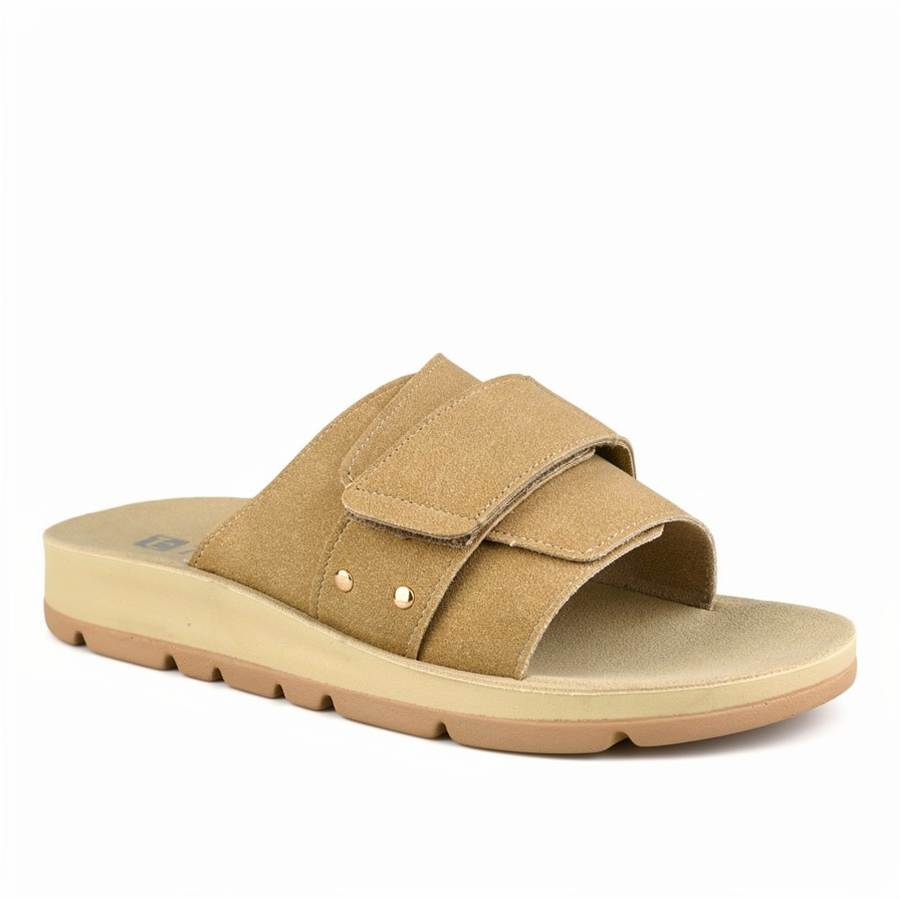 дамски чехли еко кожа светло кафяви