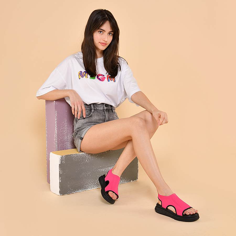 sandale damă textil roz închis 4