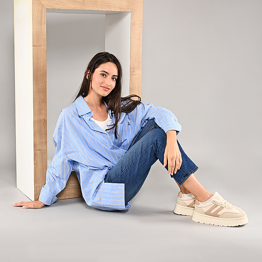 γυναικεία sneakers ύφασμα/οικολογικό δέρμα μπεζ 4